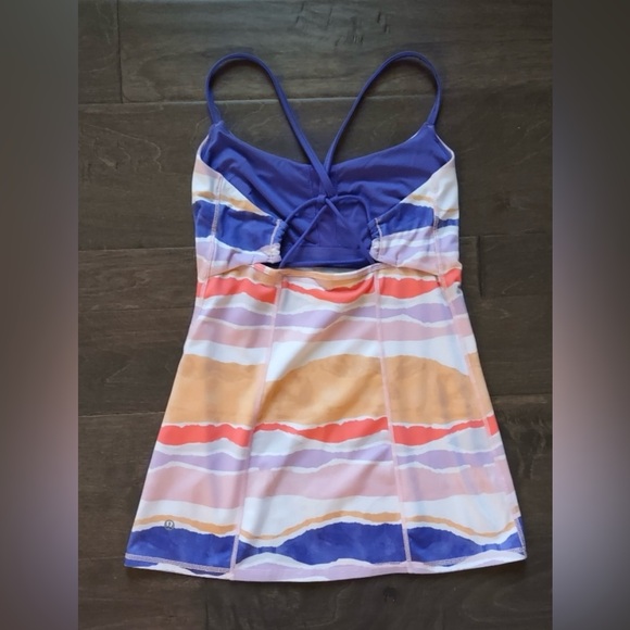 Lululemon Dancing Warrior Tank Top Bleacher Stripe White Iris/ Iris Flower Luon - Picture 5 of 6
